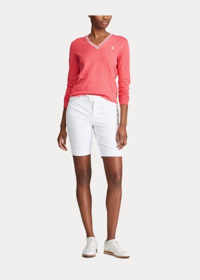 Sueter Ralph Lauren Mujer Coral / Blancos - Cotton V-Neck Golf - HMGOV7059